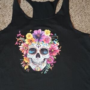 SHEIN Black Floral Skull Tank Top
